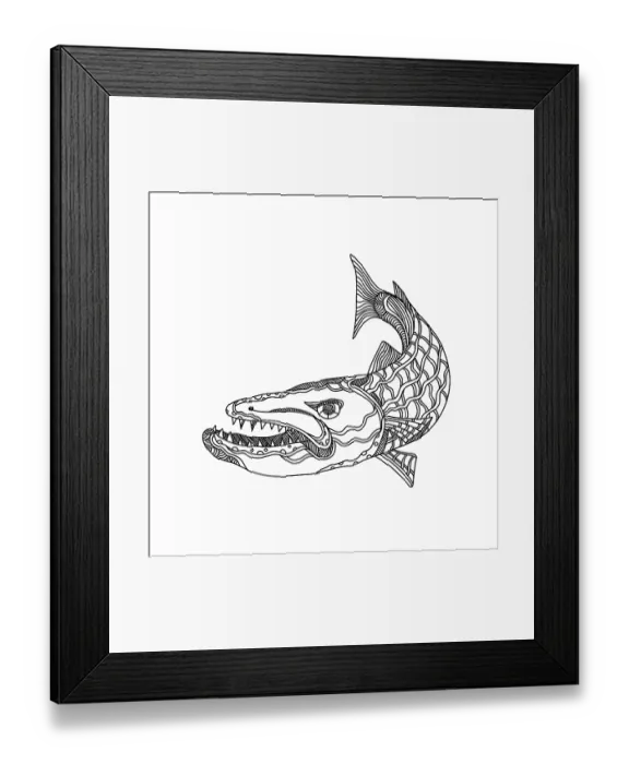 Framed Print : Doodle art illustration of barracuda