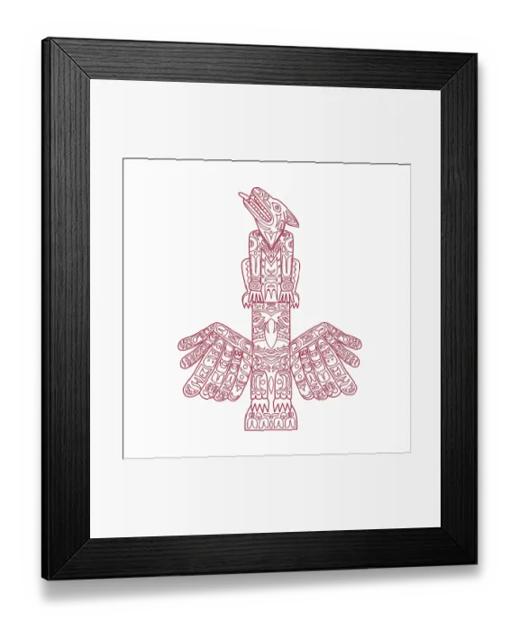 Framed Print : Doodle art illustration of a wolf and eagle totem pole
