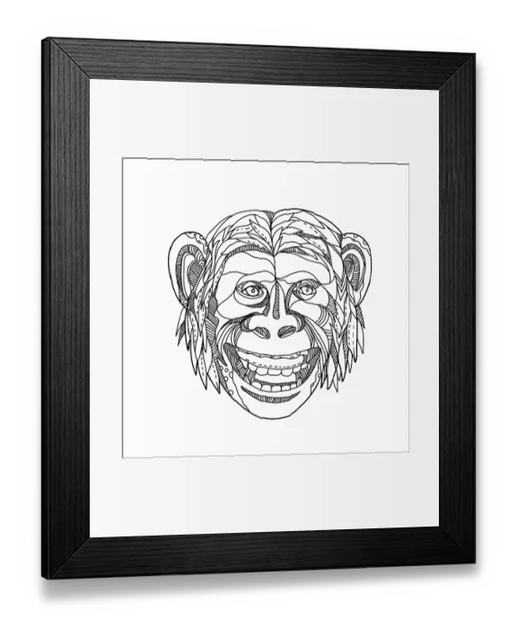 Framed Print : Doodle art illustration of head of a humanzee