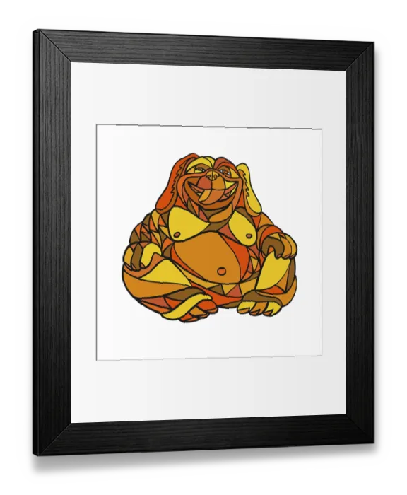 Framed Print : Mosaic low polygon style illustration of a laughing Buddha dog sitting viewed from front on isolated white background