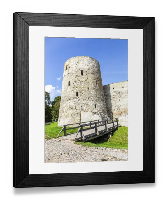 Framed Print : Rough stone tower of the ancient Izborsk fortress