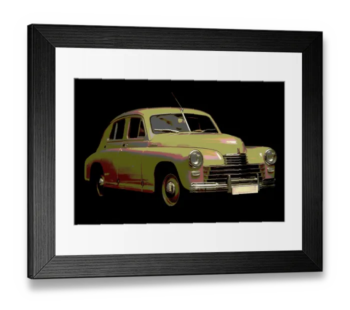 Framed Print : Soviet retro car Gaz M 20 Victory 1946 model year on black background Framed Print : Soviet retro car Gaz M 20 Victory 1946 model year on black background