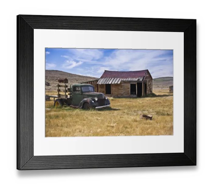 Framed Print : An old vintage truck rests where it died in a California goldrush ghost town
