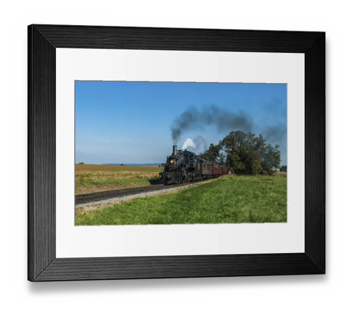 Framed Print : Antique Steam Engine Train with Vintage Passenger Cars