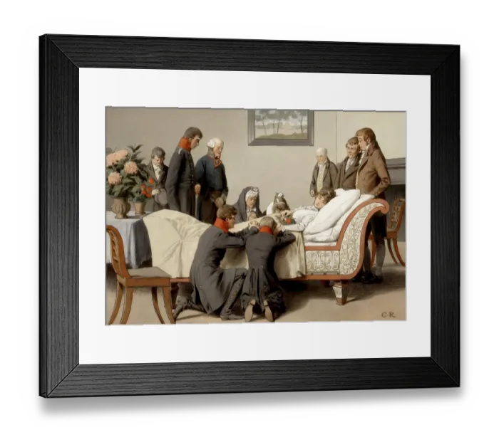 Framed Print : The king and his two eldest sons at the deathbed of the Queen in Hohenzieritz on the morning of July 19