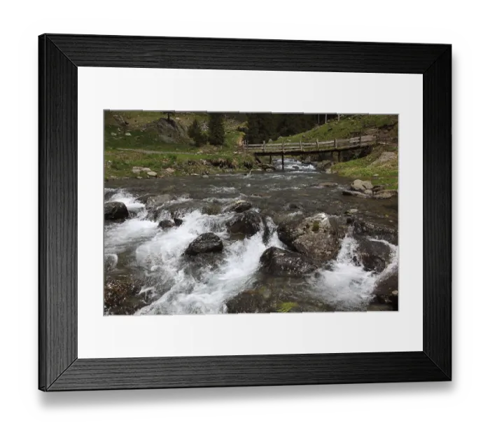 Framed Print : Torrent and old wooden bridge on the Transfogarasan High Road