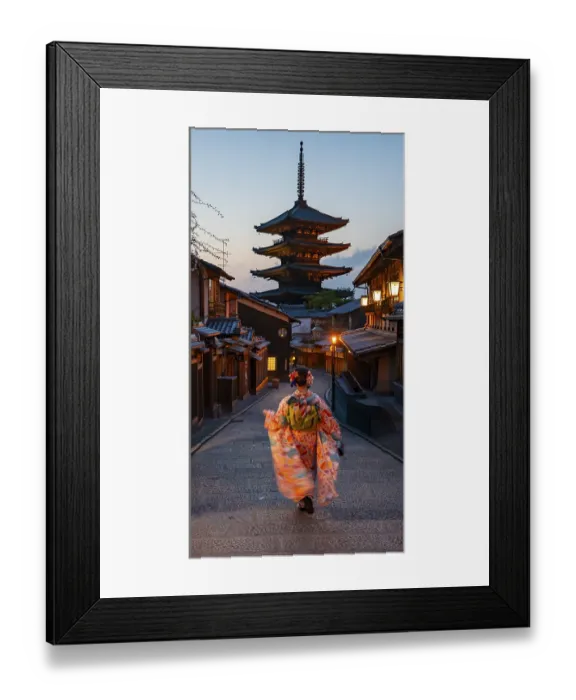 Framed Print : Japanese woman wearing kimono in an alley