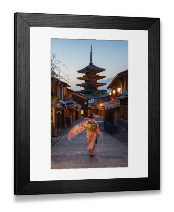Framed Print : Japanese woman wearing kimono in an alley