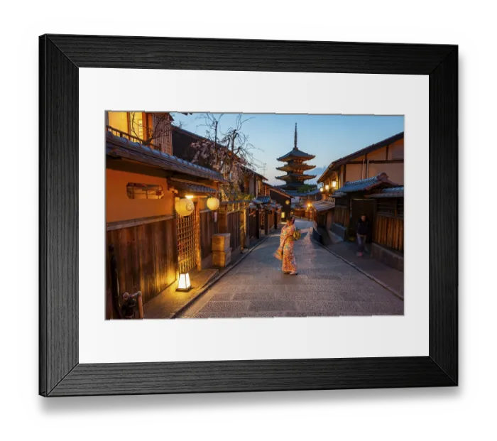 Framed Print : Japanese woman in kimono in an alley