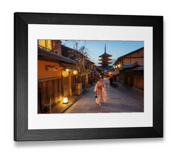 Framed Print : Japanese woman in kimono in an alley Framed Print : Japanese woman in kimono in an alley