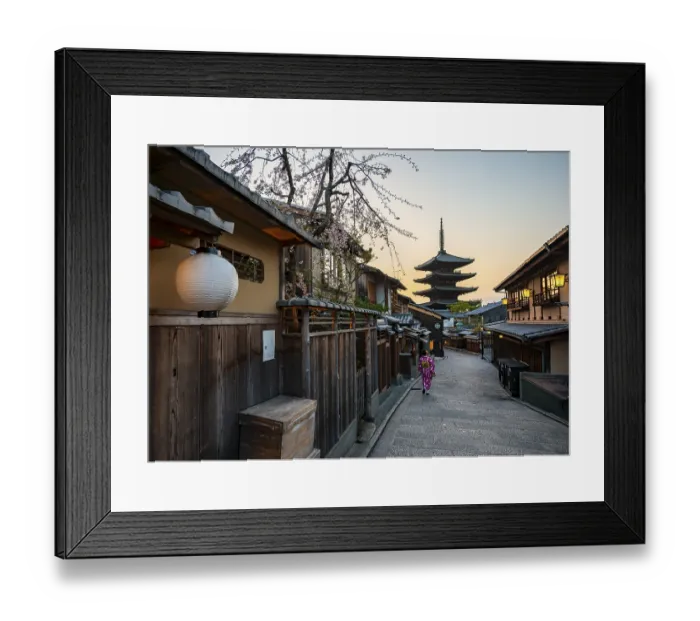 Framed Print : Japanese woman in kimono in an alley