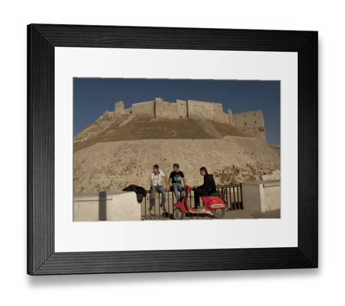 Framed Print : Aleppo, Syria. November 4th 2010 Syrian youths in front of the Citadel of Aleppo
