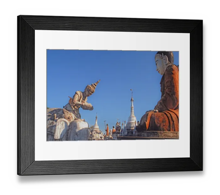 Framed Print : Stupas and Buddha figures opposite Manuha Temple Framed Print : Stupas and Buddha figures opposite Manuha Temple