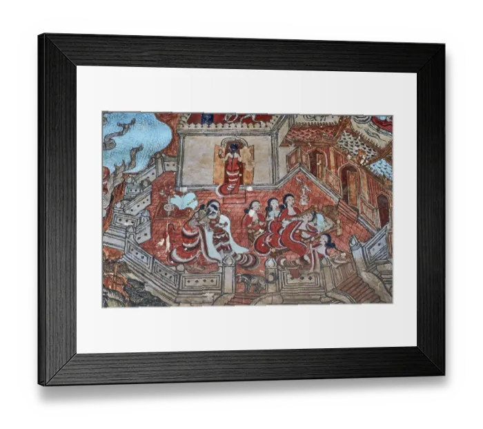 Framed Print : Fresco depicting Burmese ladies in a house