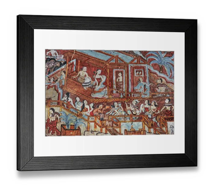 Framed Print : Fresco depicting Burmese ladies in a house