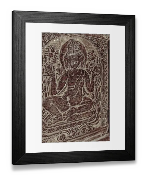 Framed Print : Stone Buddha half-relief with three faces in Nanapaya Temple