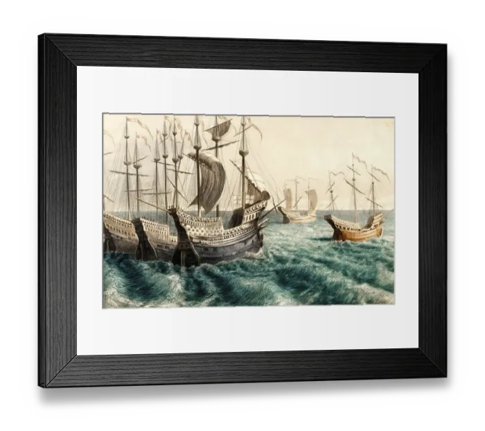 Framed Print : English sailing boats, 16th century