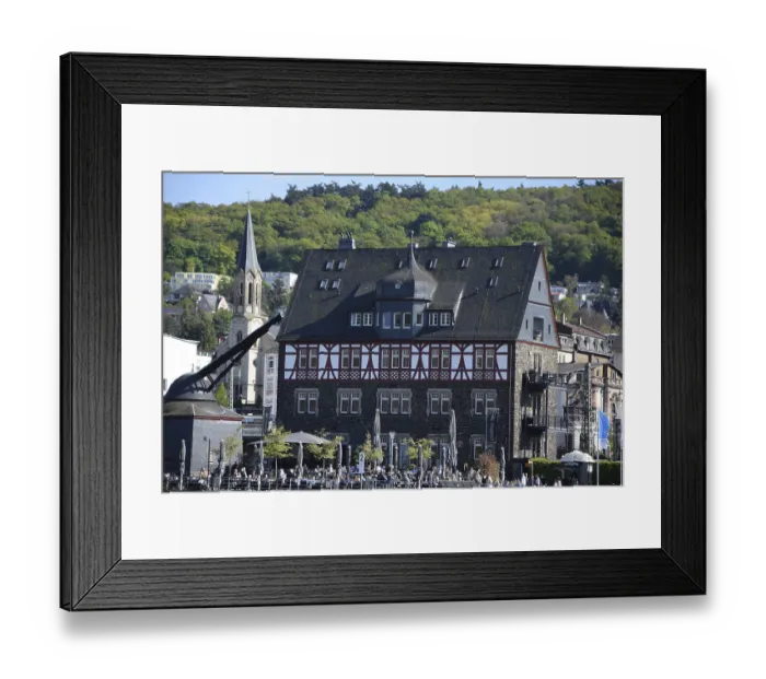 Framed Print : Crane and frame house in Bingen