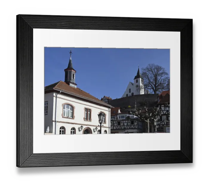 Framed Print : Town Hall and Mountain Church in Zwingenberg an der BergstraBe Town Hall