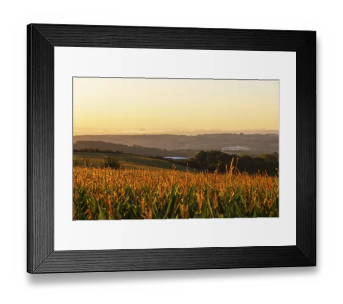 Framed Print : Colour-intensive sunrise towards Saxon Switzerland seen from round