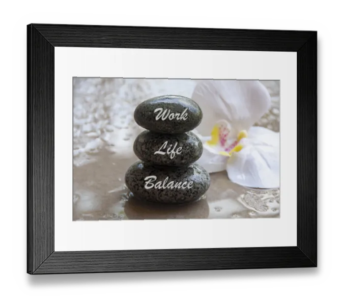 Framed Print : Work life balance text engraved on stones
