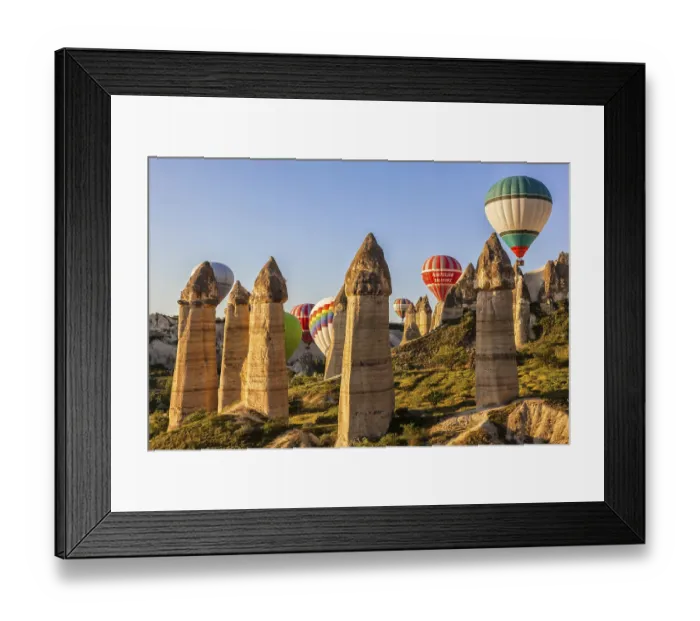 Framed Print : Flying balloons over unbelievable Love valley Framed Print : Flying balloons over unbelievable Love valley