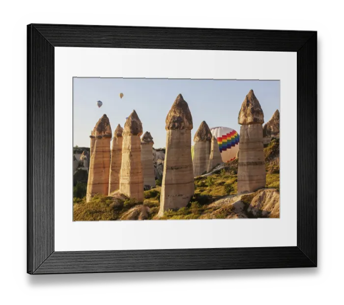 Framed Print : Flying balloons over unbelievable Love valley