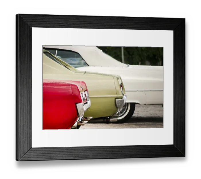 Framed Print : Detail of classic retro vintage cars closeup