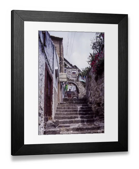 Framed Print : Historic staircase with stone arch in Porto's old town