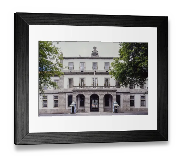 Framed Print : Classic administration building with guardhouse and symmetry in the center of Porto Framed Print : Classic administration building with guardhouse and symmetry in the center of Porto