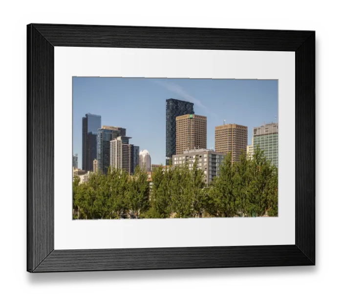 Framed Print : Montreal city skyline panorama over river in the day with urban buildings