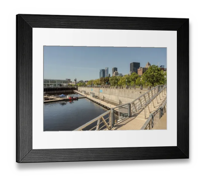 Framed Print : Montreal city skyline panorama over river in the day with urban buildings