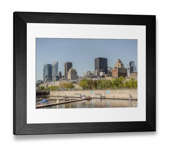 Framed Print : Montreal city skyline panorama over river in the day with urban buildings