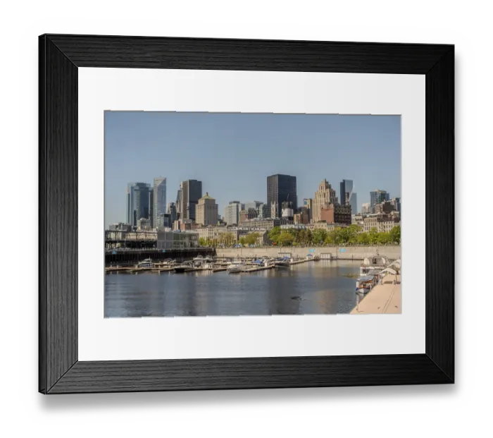 Framed Print : Montreal city skyline panorama over river in the day with urban buildings