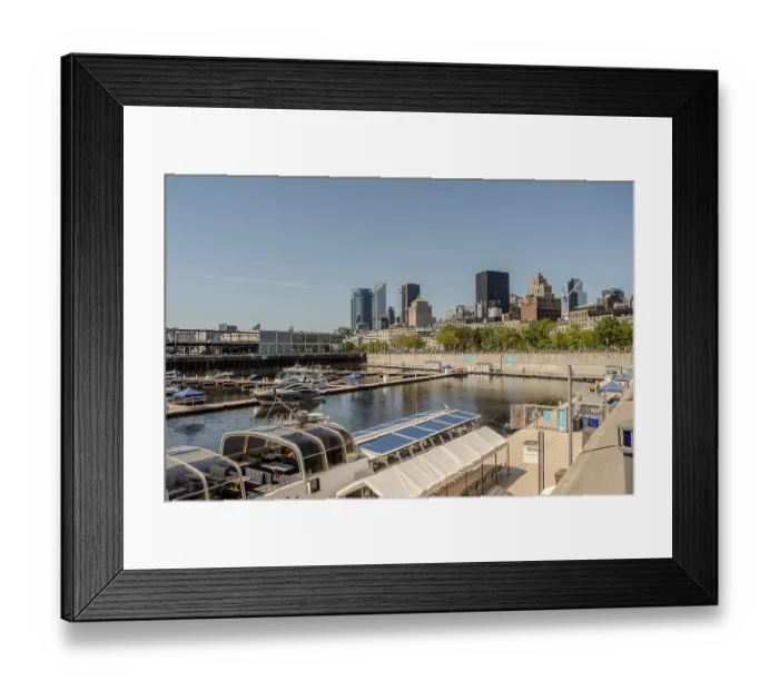 Framed Print : Montreal city skyline panorama over river in the day with urban buildings
