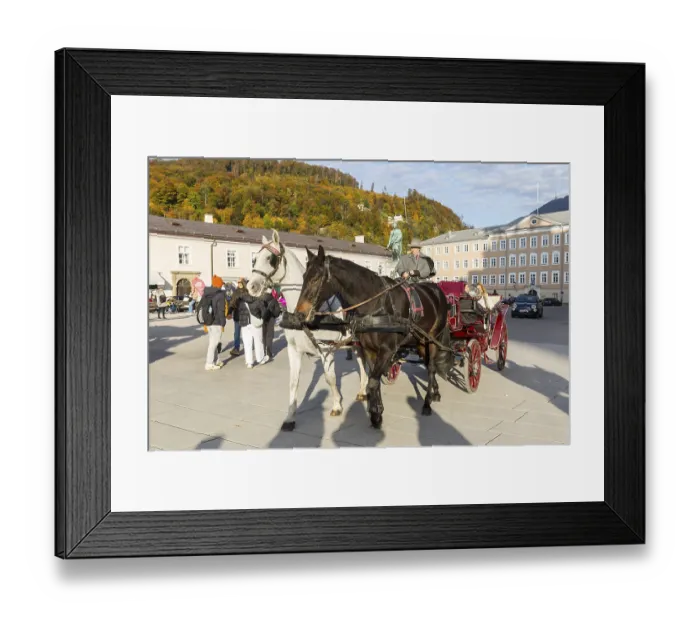 Framed Print : Horse Carriages at Mozartplatz, Salzburg, Austria