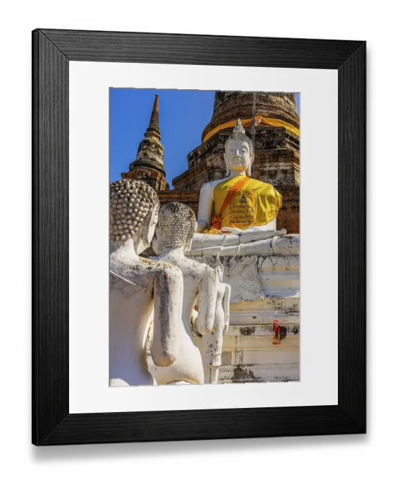 Framed Print : Stone Buddha statues, historic Buddhist temple complex