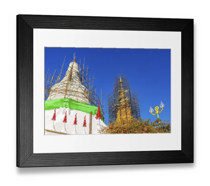 Framed Print : Fully equipped main pagoda, Buddhist temple complex Wat Phra That Sorn Kaew