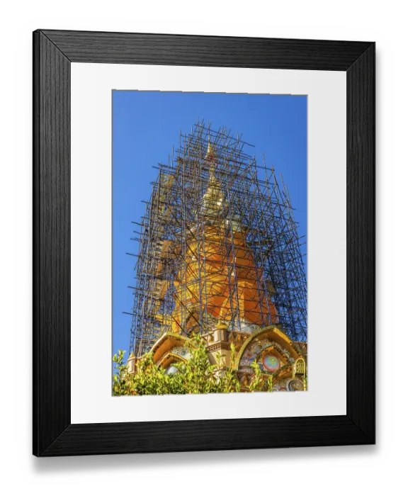 Framed Print : Fully equipped main pagoda, Buddhist temple complex Wat Phra That Sorn Kaew