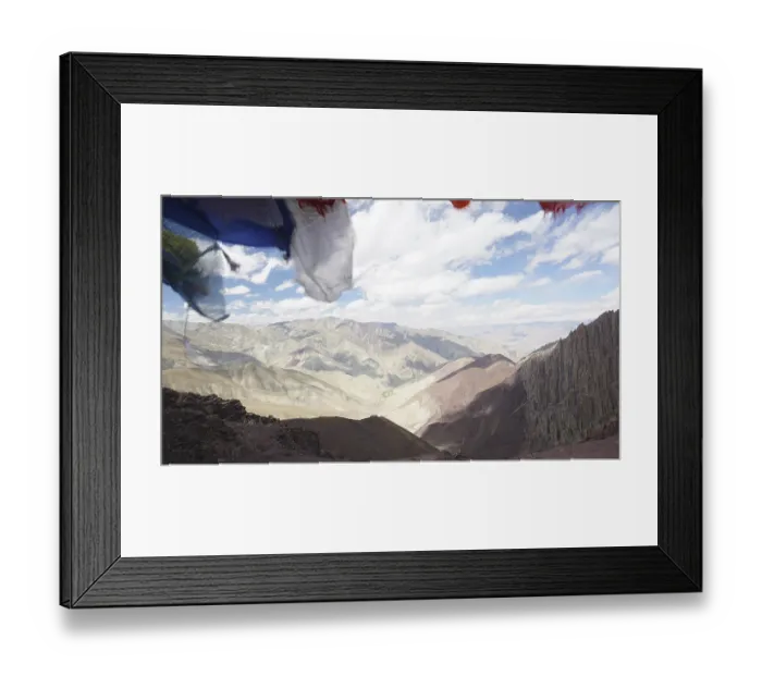 Framed Print : Prayer flags in front of a vast Framed Print : Prayer flags in front of a vast