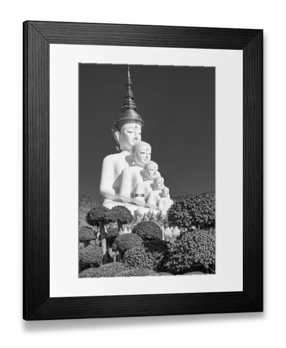 Framed Print : Five-headed Buddha statue, black and white photo