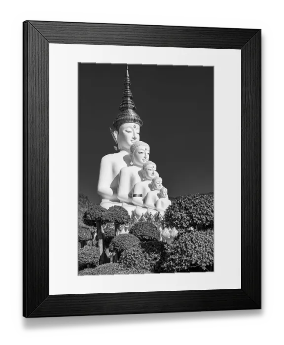 Framed Print : Five-headed Buddha statue, black and white photo
