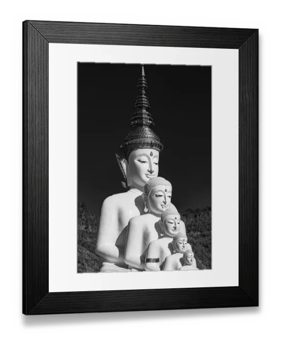 Framed Print : Five-headed Buddha statue, black and white photo