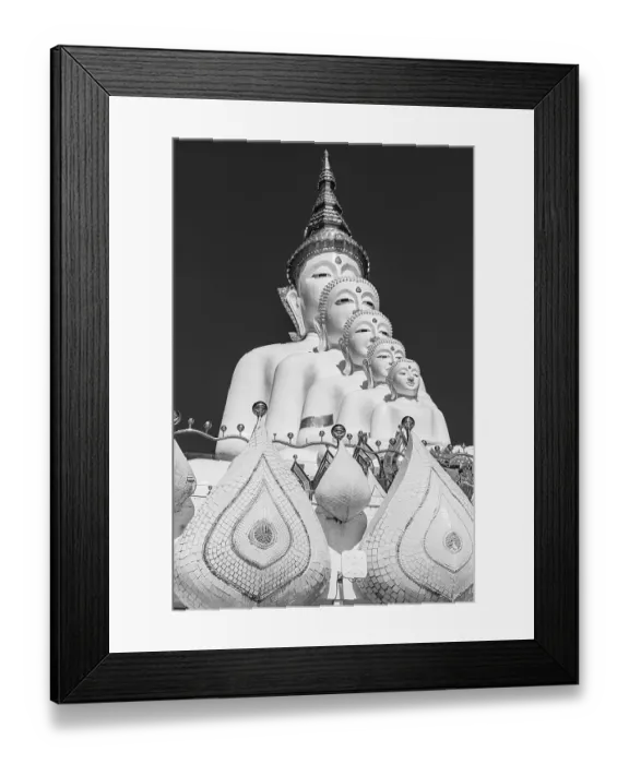 Framed Print : Five-headed Buddha statue, black and white photo