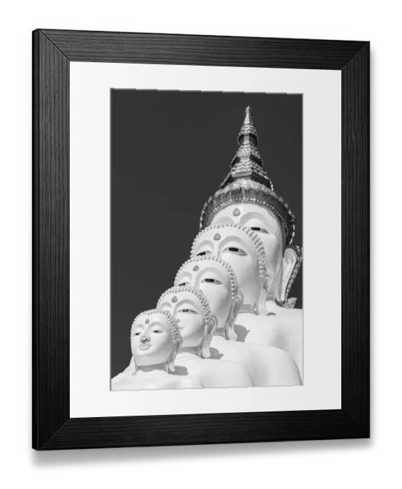 Framed Print : Five-headed Buddha statue, black and white photo Framed Print : Five-headed Buddha statue, black and white photo