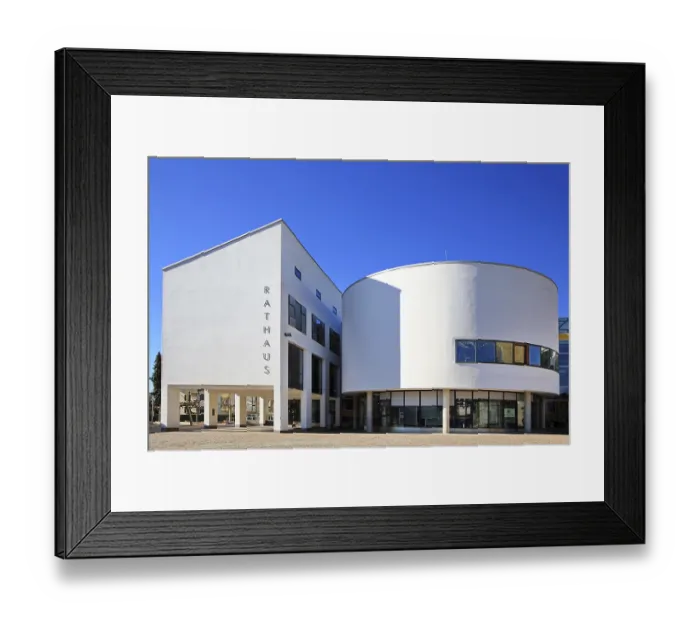 Framed Print : Modern town hall with clear white facades and large windows in Bad Rappenau