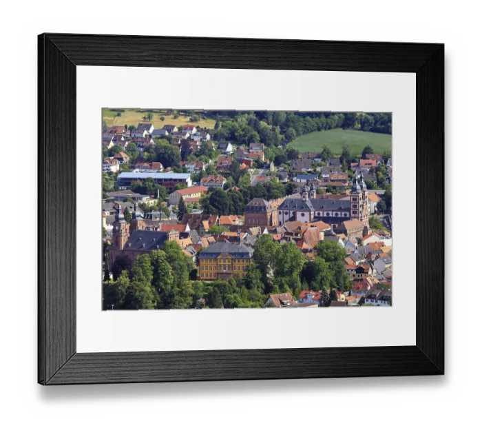 Framed Print : Bird's eye view of Amorbach with the city's distinctive historic buildings