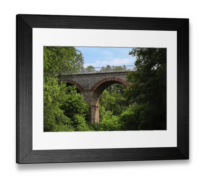 Framed Print : Stone viaduct hidden between densely wooded trees near Eichelberg
