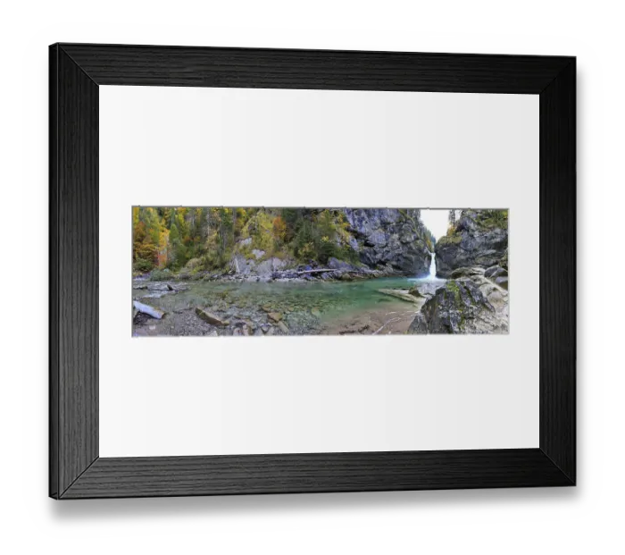 Framed Print : Panoramic view of a waterfall with clear water and autumn trees Framed Print : Panoramic view of a waterfall with clear water and autumn trees