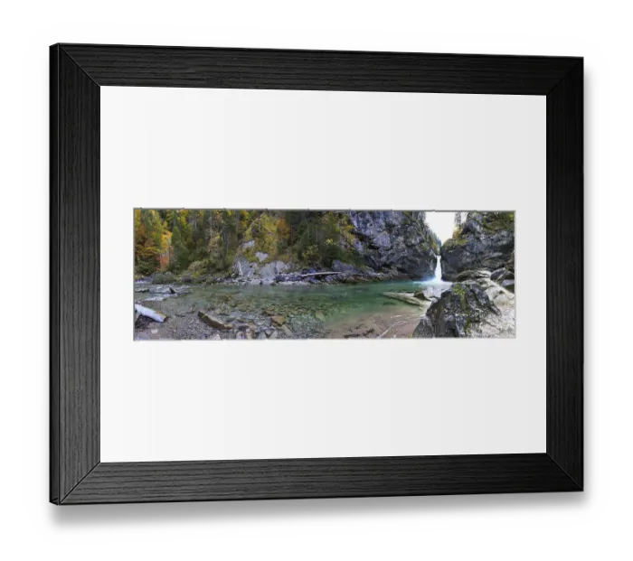 Framed Print : Panoramic view of a waterfall with clear water and autumn trees